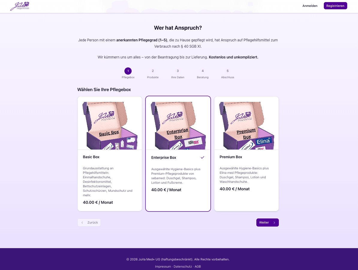 JuVa Care, Digitales Bestellportal für Pflegehilfsmittel